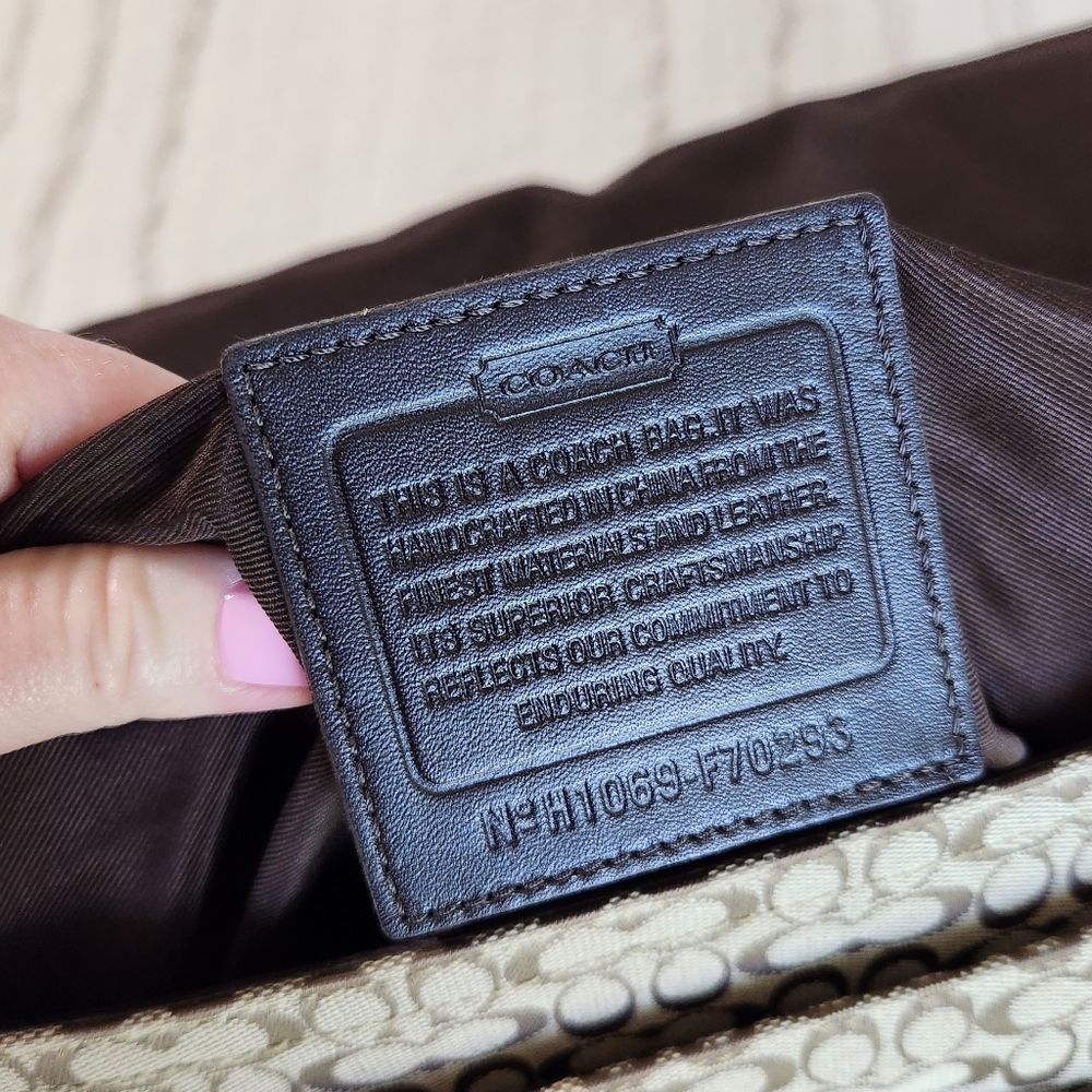 Coach Signature Print Lap Top Messenger Bag, Tan - Picture 6 of 16